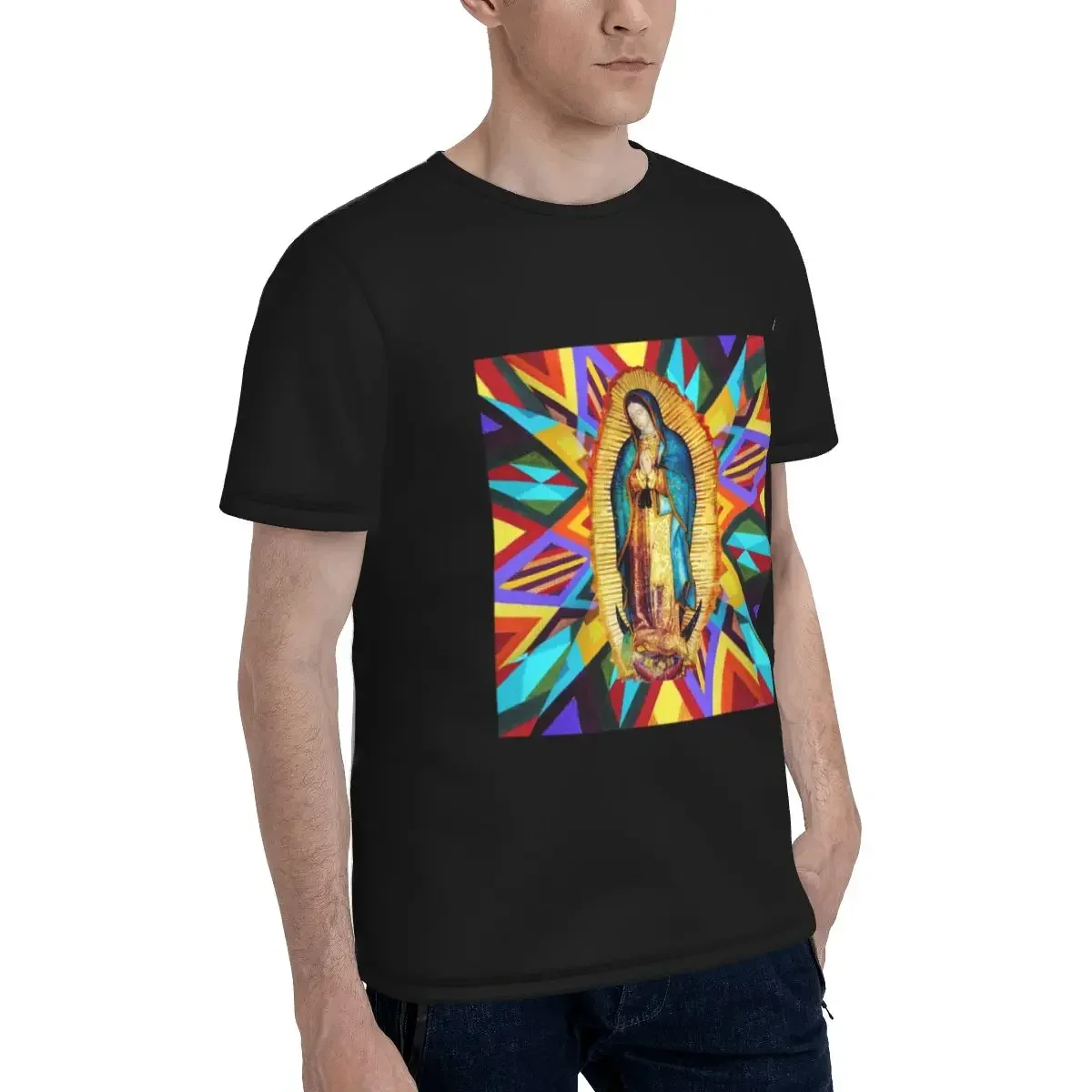 Our Lady Of Guadalupe Virgin Mary Mexican T-Shirt for Men polyester T Shirts Men's Short Sleeve Round Neck Summer Clothes Tops