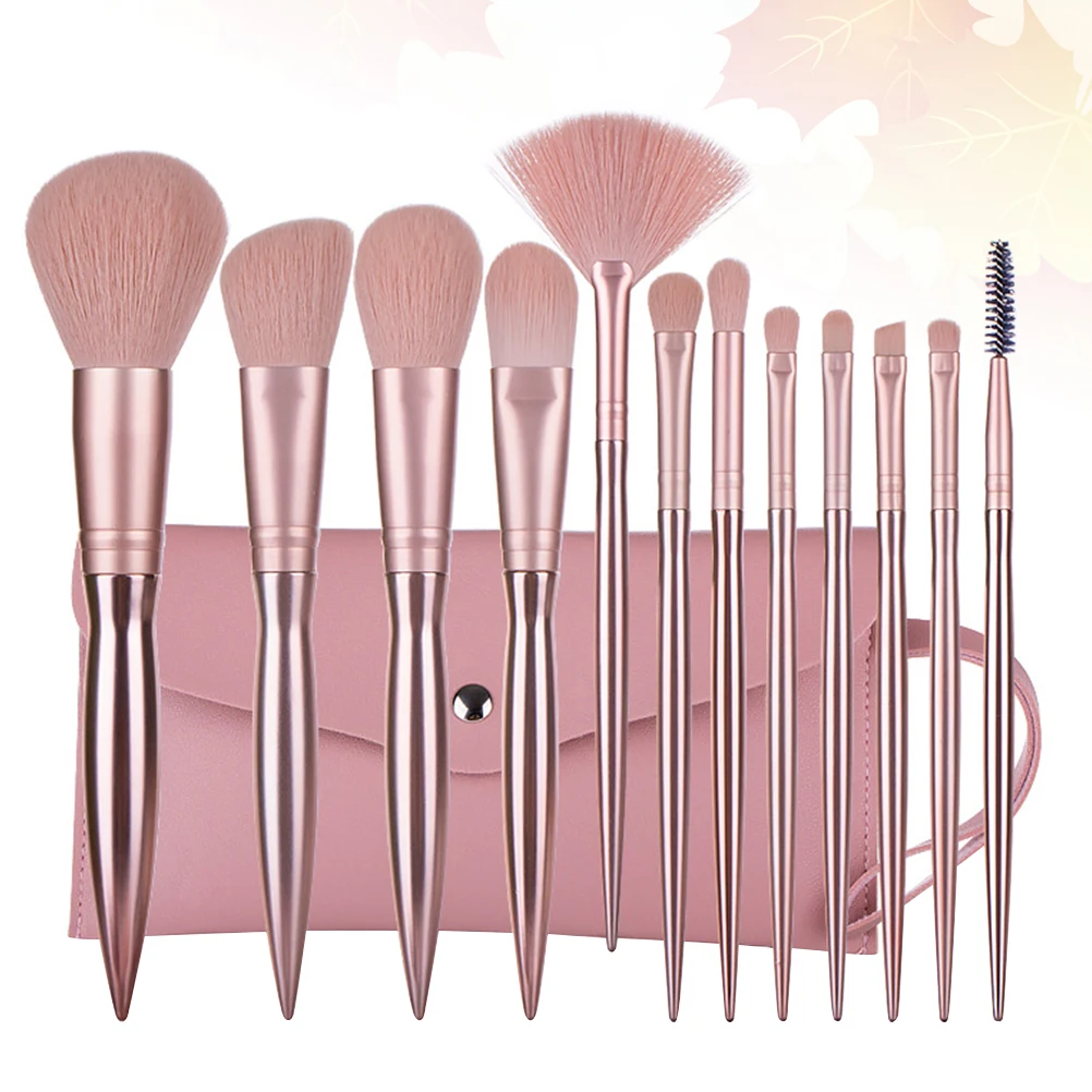Juego de brochas de maquillaje para mujer, 12 Uds., galvanoplastia, polvo de oro rosa, mango de plástico, Kit de brochas cosméticas profesionales para uso diario