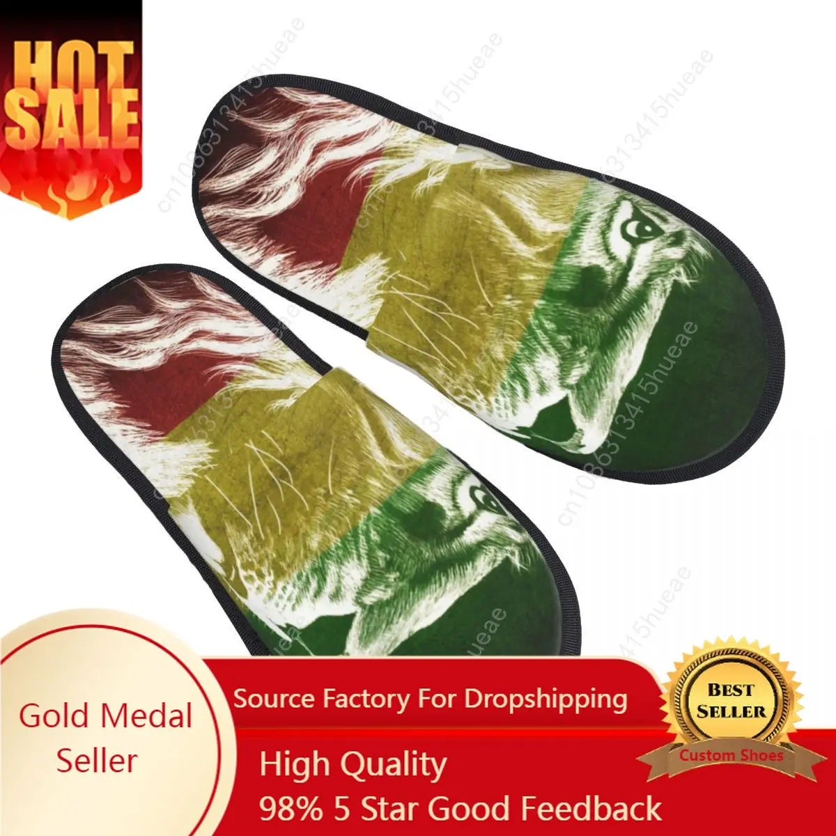 

King Of Judah Rastafarian Rasta Lion Guest Slippers for Bedroom Women Custom Print Jamaica Flag Jamaican Proud House Slipper