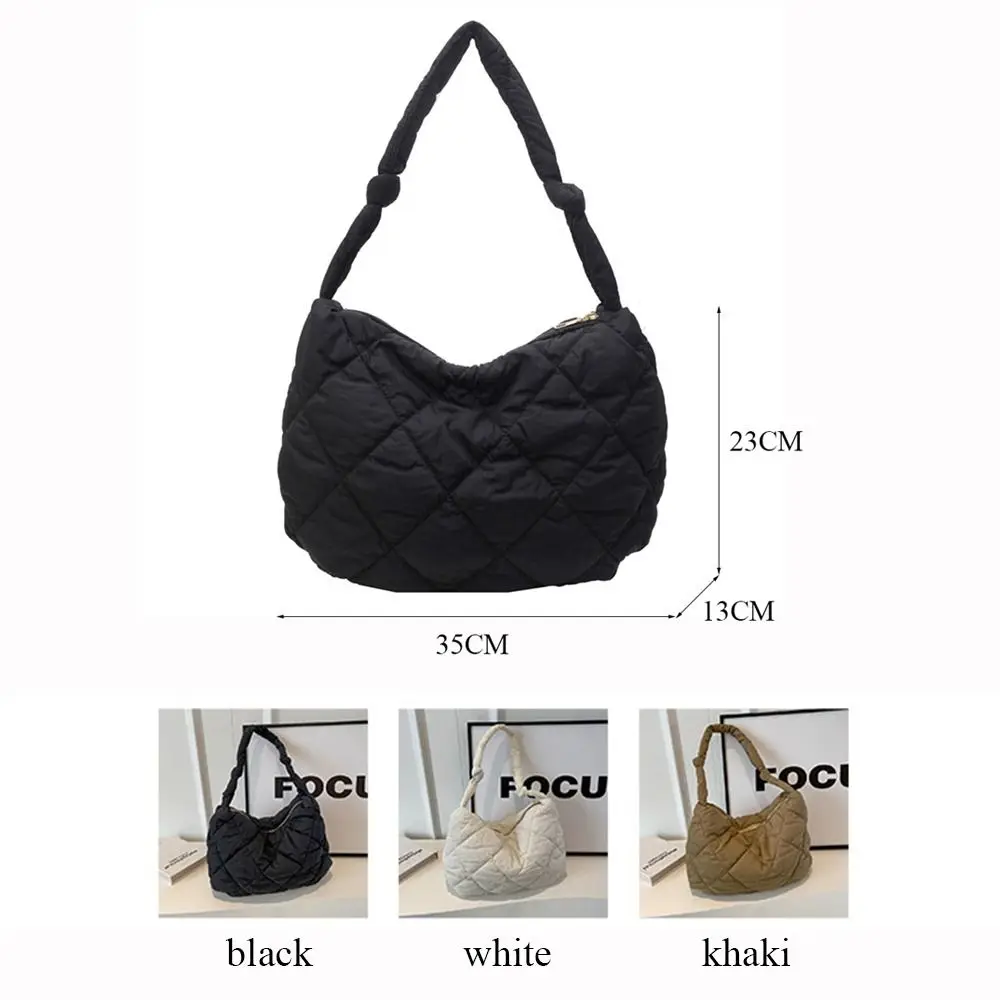 Casual Fashion Solid Color Shoulder Bags Large Capacity Down Cotton Padded Quilted Tote Bag Shopping Bag Women Girls