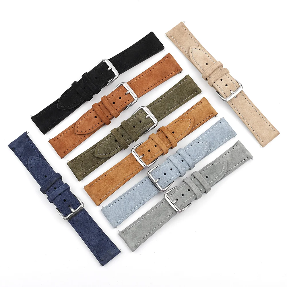 

Classical Suede Leather Watchband Brown Blue Gray 18mm 20mm 22mm 24mm Watch Strap Handmade Stitching Quick Release Watchband