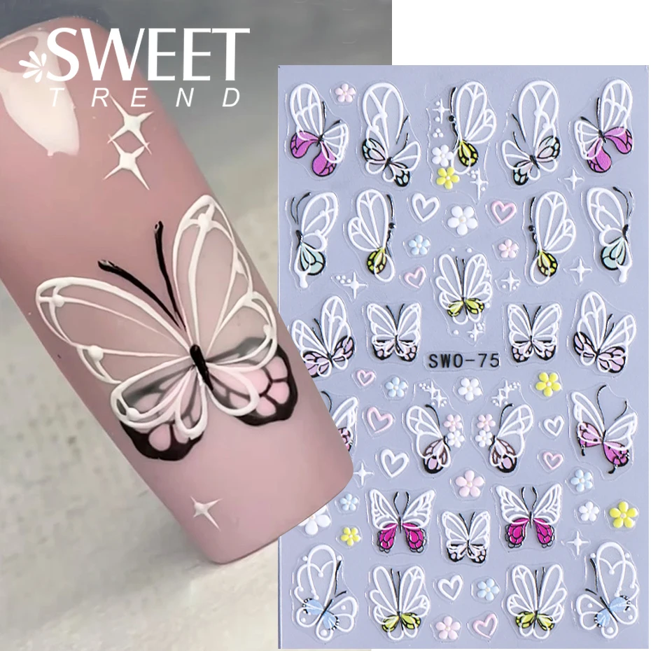 3D Lace Butterfly Design Nail Art Stickers Butterfly Daisy Petals Self Adhesive Sliders Decals DIY Spring Summer Manicure Decor