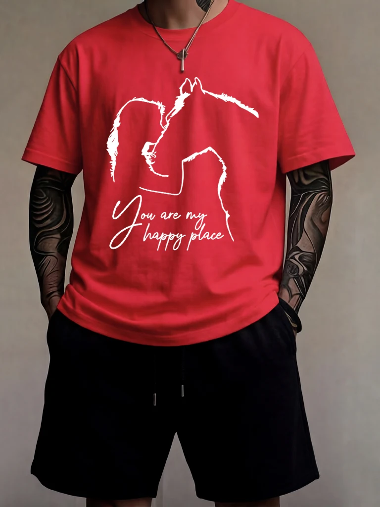 

Your Are My Happy Plans Prints Basic O-Neck Streetwear For Man Set Daily Summer Tees & Shorts Cotton Casual Running Short Sleeve