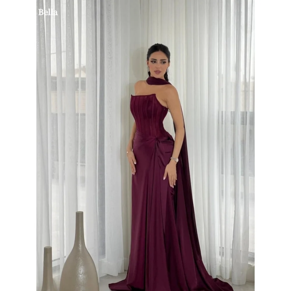 

Bella Customized Red Long Silk Scarves robes de soirée Strapless Backless Party Dresses Sleeveless Floor-Length Prom Dress 2025