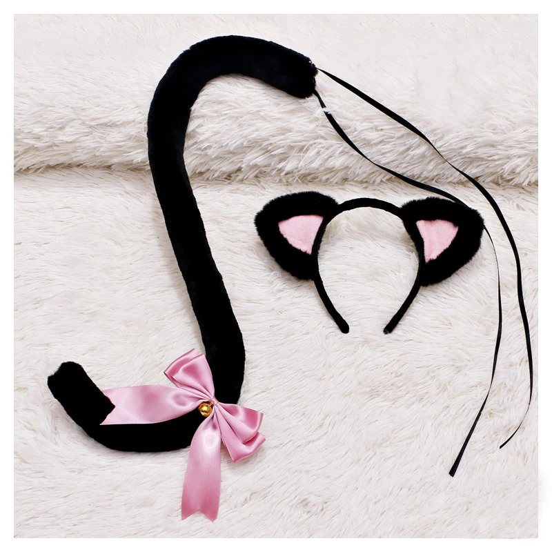 

Японский головной убор, повязка на голову для горничной, повязка на голову с бантом, кошачьими лисьими ушками, колокольчик, хвост, аниме, карнавальный костюм на Хэллоуин, Рождество