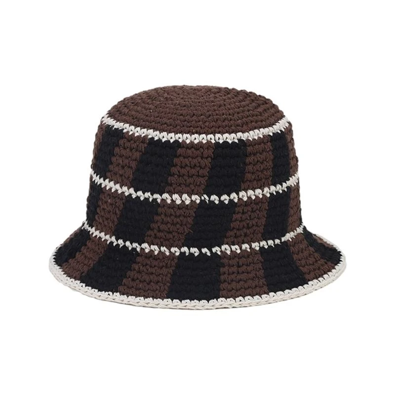 Summer Fisherman Hat for Woman Weaving Bucket Hat Crochet Stripe Pattern Cap