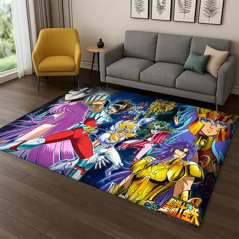 Retro Saint Seiya Anime Cartoon Carpet Rug for Playroom Bedroom Living Room Sofa Home Decor,kid Area Rug Non-slip Floor Mat