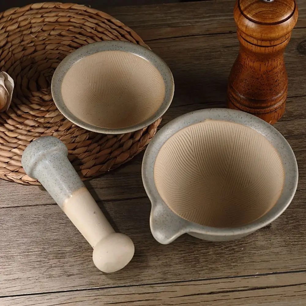 Easy To Clean Ceramic Grinding Bowl Rod Set Durable Manual Rice Paste Bowl Multifunctional Garlic Mortar Pestle Household