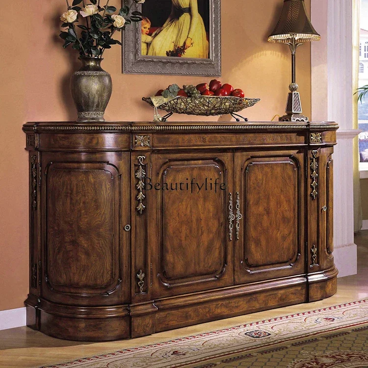 

66.American old teak color storage cabinet European high-grade solid wood dining side cabinet