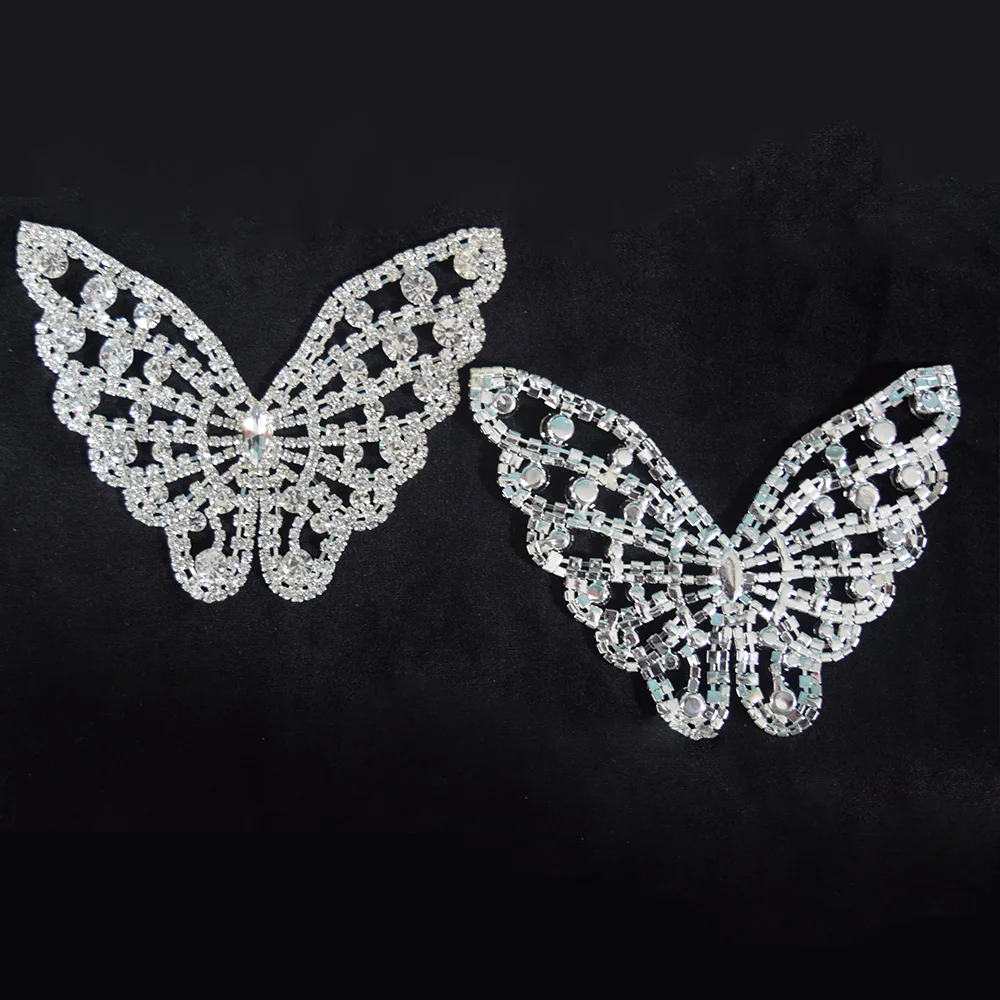 

2025New 1Pcs 10cm Glass Rhinestone Applique Butterfly Rhinestone Patch For Wedding Dress Decoration
