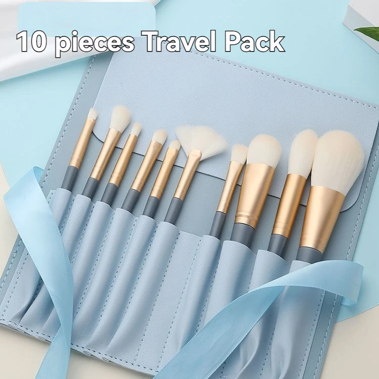 A Complete Set of 10 Makeup Brushes with Ultra-Soft Bristles, Including Eyeliner and Powder Brushes, and Beginner-Friendly Morandi Brushes