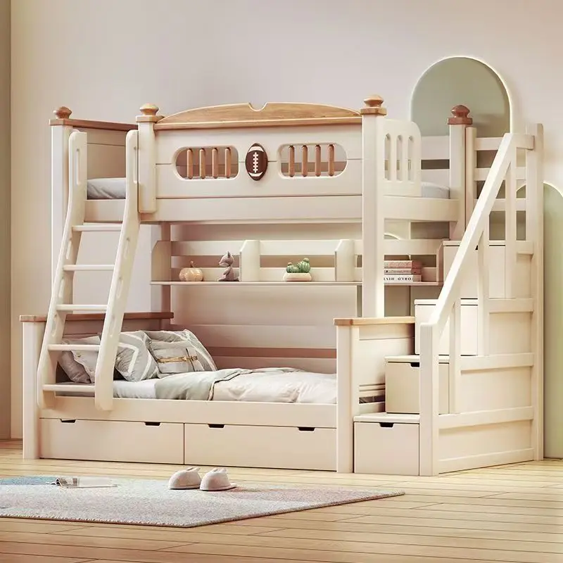 

！@Solid Rosewood Bunk Kids Bed Kids Wooden Furniture Sets Wooden Bunk Bed Bedroom Bunk Bed With Cabinet Stairs and Drawers