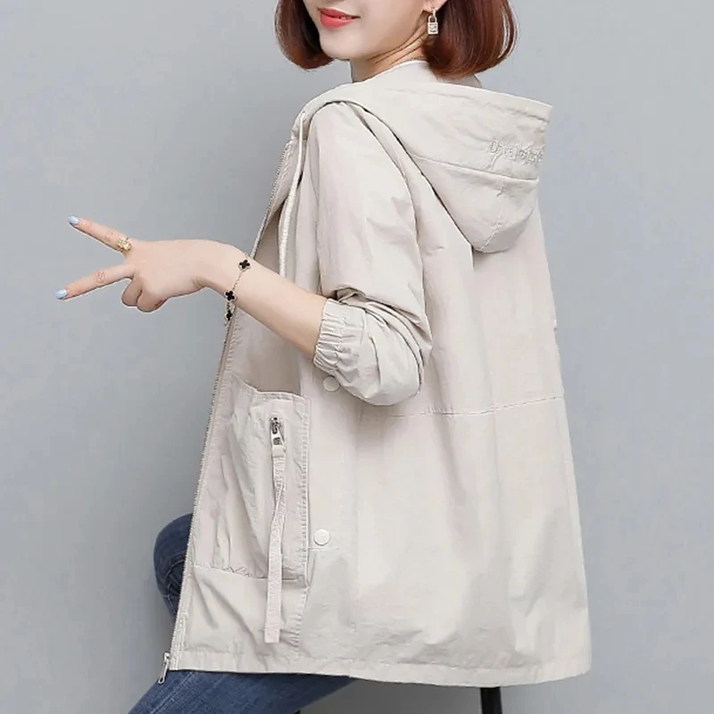 2025 New Autumn Women's Jackets Causal Hooded Windbreaker Famale Basic Coat Zipper Lightweight Jacket Outwear