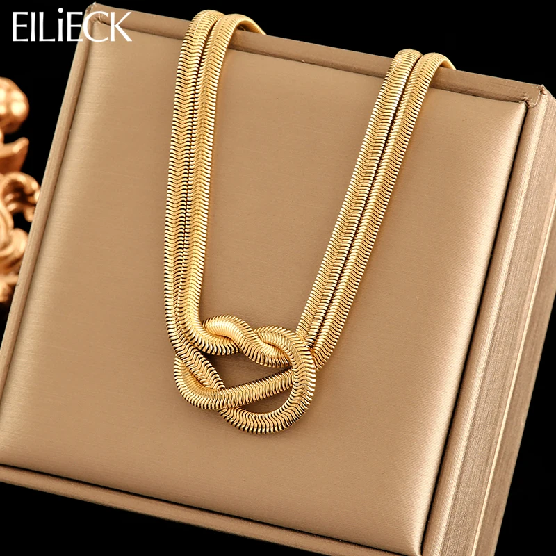 EILIECK 316L Stainless Steel Creative Knotting Chains Necklace For Women New Waterproof 18K Gold Plated Neck Chain Jewelry Gift