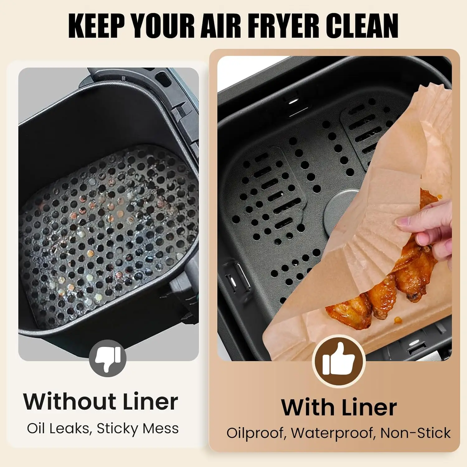 100Pcs 8 Inch Air Fryer Liners Disposable Unbleached Parchment Paper Basket Non-Stick for Baking Parchment Paper Sheets