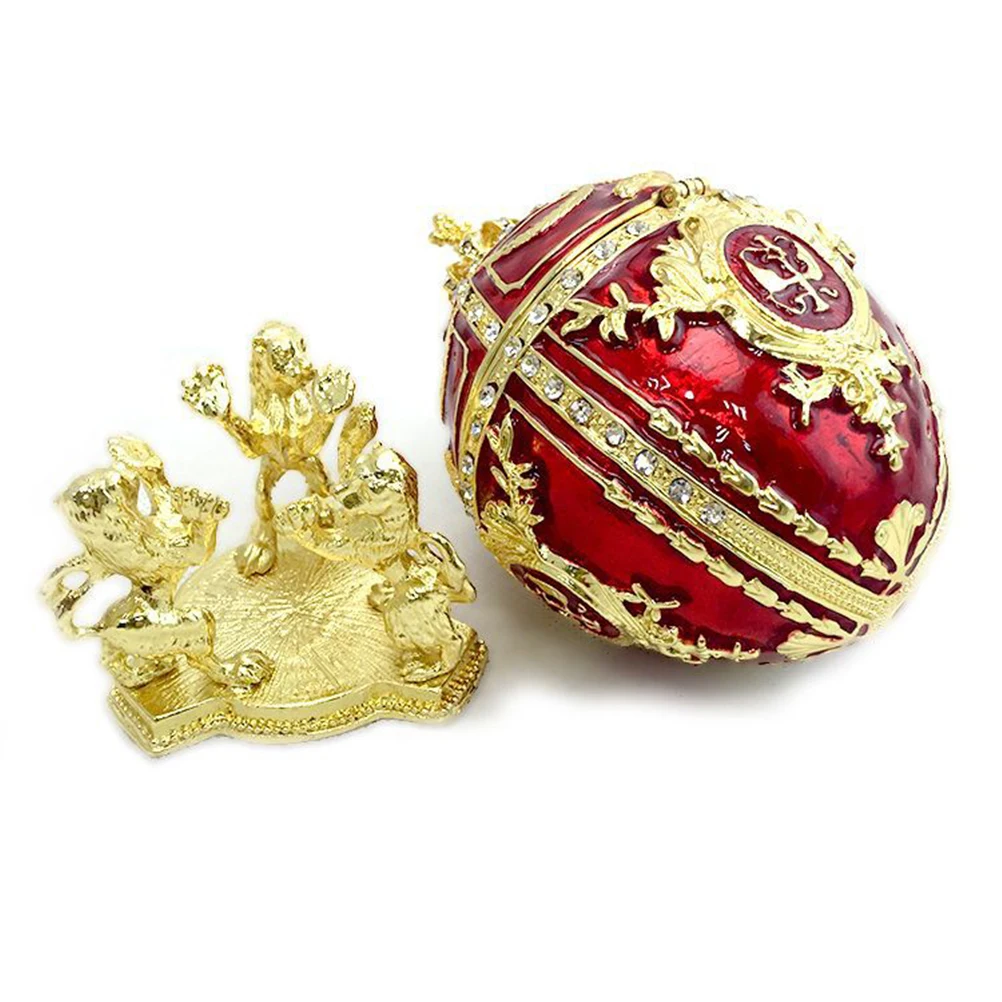 

Ornament Ring Box Egg Shaped Hand Painted Jewelry Storage Enamel Trinket Case Creative Gift for Her Wedding Decoration