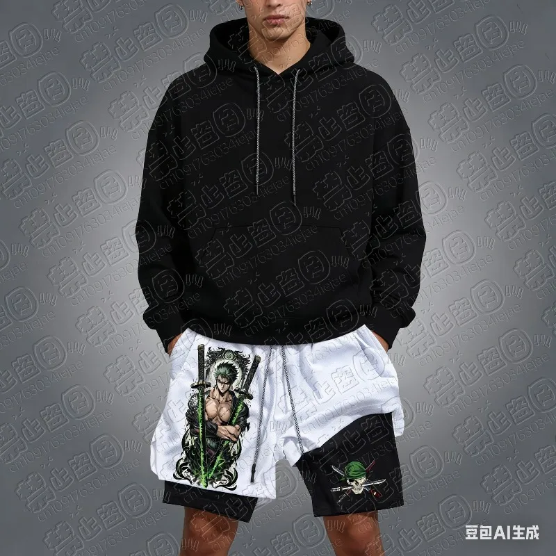 2026 One Piece Luffy Print Shorts Man Summer Quick-drying Double-layer 2-1 Pant Clothing Cosplay Comfortable and Breathable