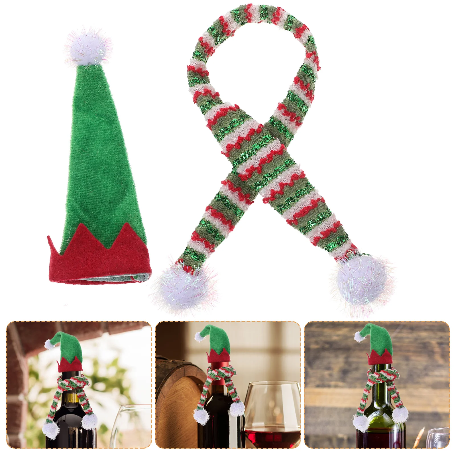 

1Set Xmas Wine Bottle Mini Hat Scarf Set Holiday Decoration Festive Table Decor Mini Christmas Bottle Accessories