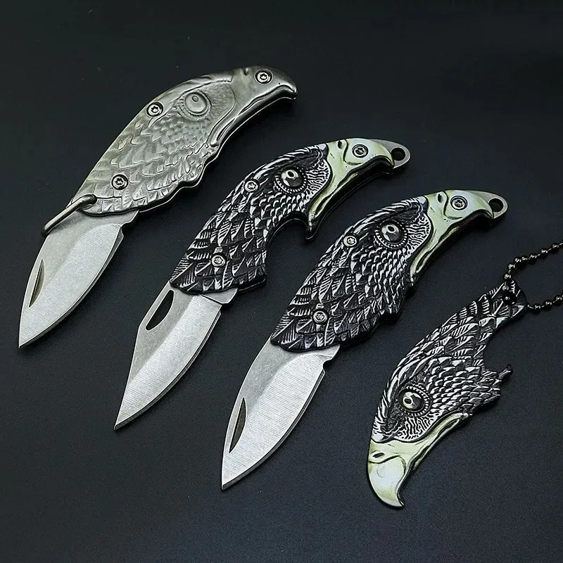 Eagle Head 3D Engraved Folding Knife, Stainless Steel Mini Keychain Knife with Bottle Opener, EDC Outdoor Camping Pocket Tool Gi view 3