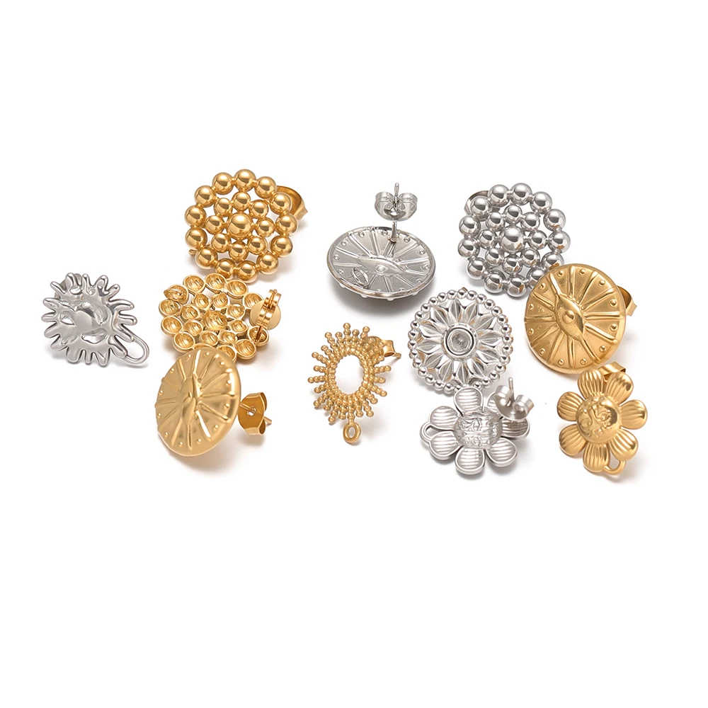 6Pcs Gold Plated Stainless Steel Vintage Sun Flower Ear Studs with Earrings Loop for Women DIY Fashion Jewelry Making Wholesale