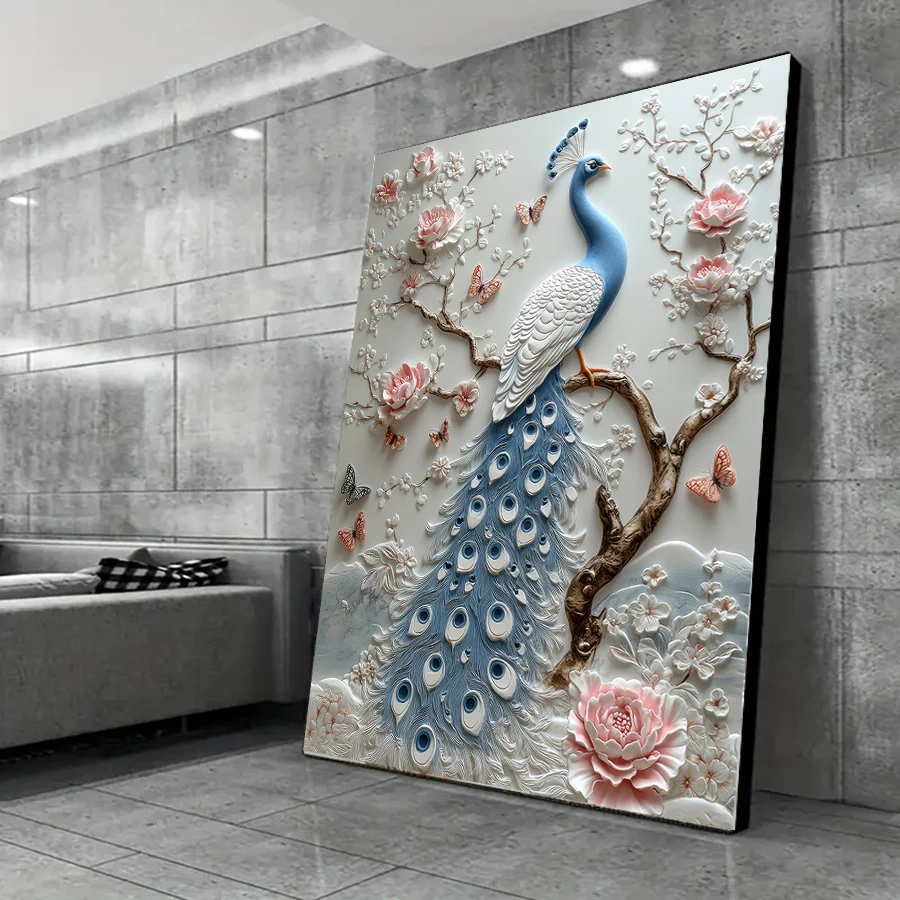 Elegant Peacock & Floral Canvas Art Poster,Wall Art Living Room, Bedroom,Office,Party Decoration Painting,No Frame Print Picture
