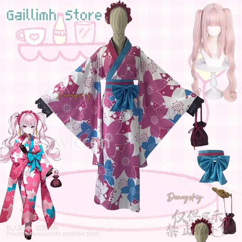 

Anime Game NIKKE：The Goddess Of Victory Cosplay Alice Japanese Yukata Kimono Sakura Pink Wigs Jirai Kei Girls Woman 코스프레