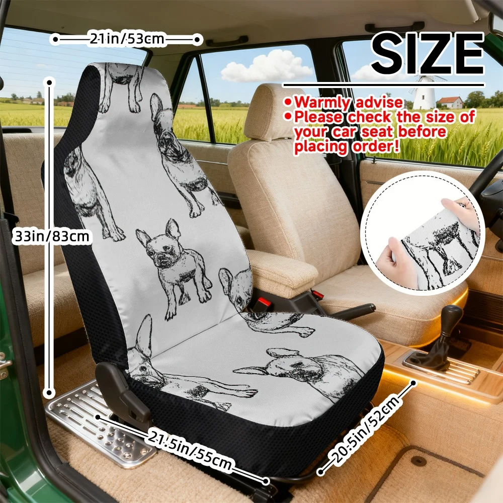 2D Flat Printing, 2pcs Auto Seat Covers Universal Fit, Soft Seat Covers, Durable Car Seat Covers, Easy Installation, French Bull