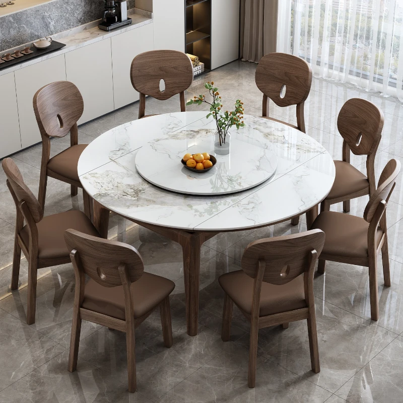 

North American black walnut solid wood dining table and chair combination Nordic small apartment retractable