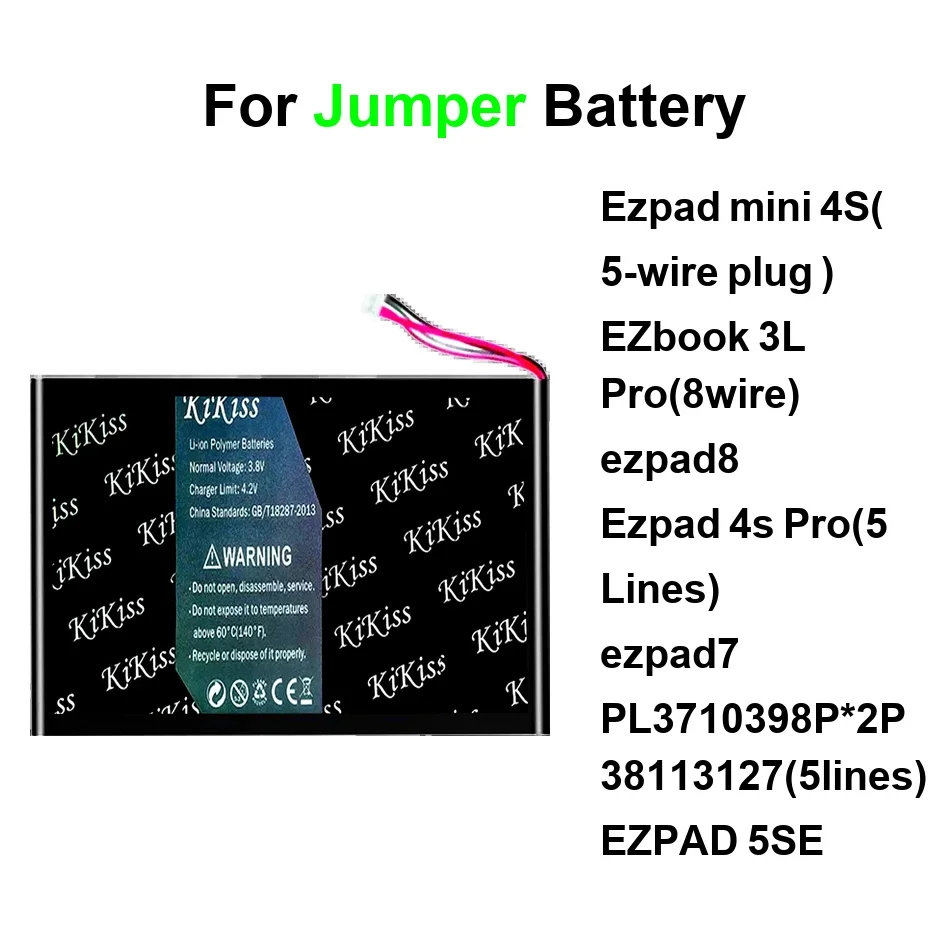 

Battery For Jumper 3L Ebook Ezbook 2 Ezpad 4S 5-Wire 5SE 7 8 Laptop Pro Mini 4G EZPAD8 38113127(5lines) PL3710398P*2P