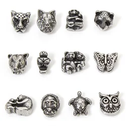 2 Pcs 304 Stainless Steel Animal Beads Owl Butterfly Panda Turtle For Diy Charm Jewelry Making Antique Silver Color Beads