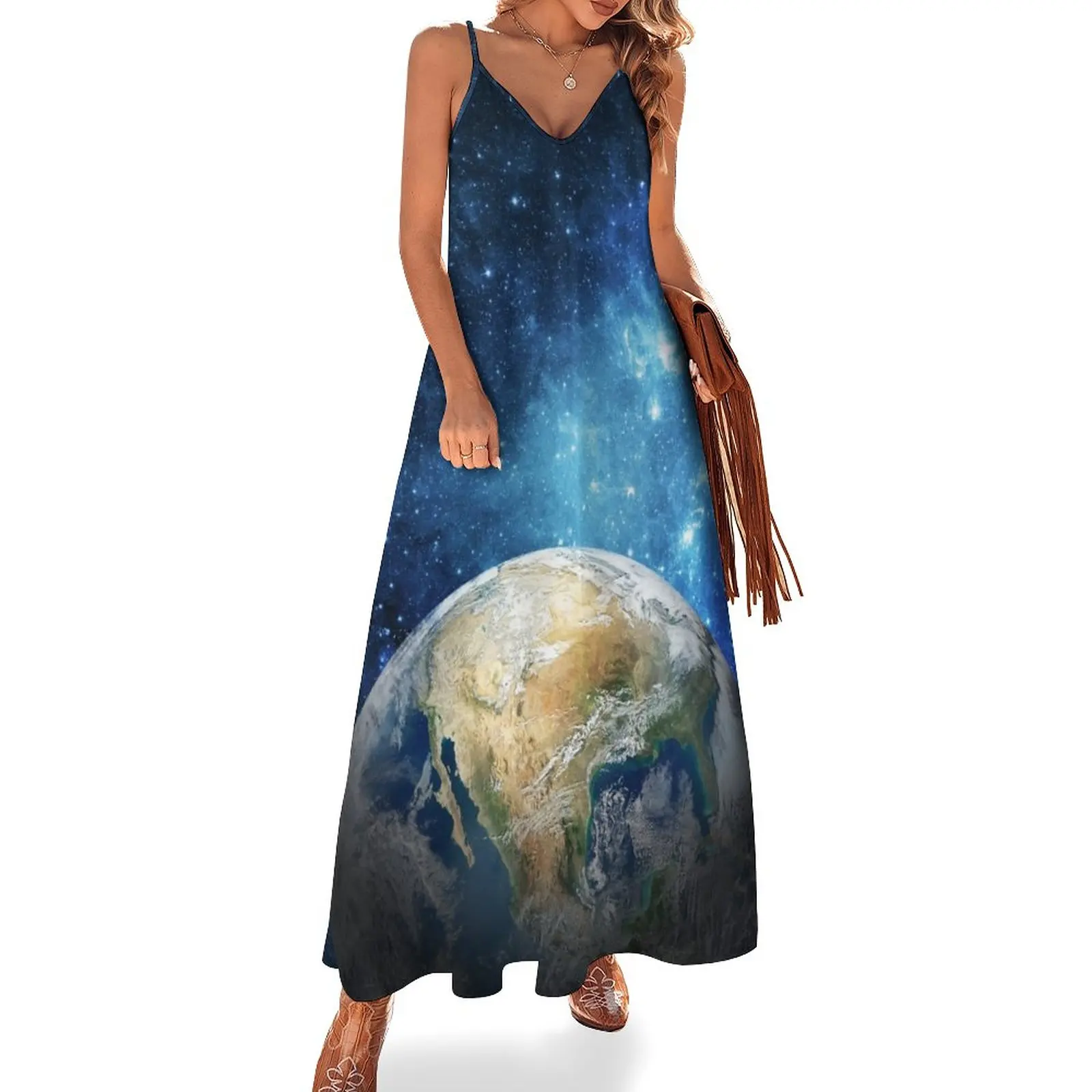 Planet Earth from Space theme. Sleeveless Dress dresses summer woman 2023 long dress women summer