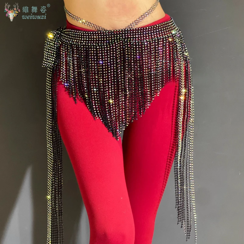 2025 nowy taniec brzucha dla kobiet frędzle łańcuszek w talii siatkowy starszy pełny diamentowy szalik na biodra orientalny konkurs tańca akcesoria