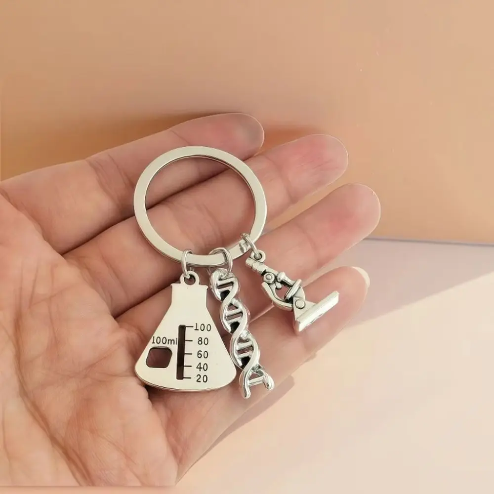3PCS Zinc Alloy Molecule Key Chain DNA Helix Shape Polished Finish Biology Key Chain Compact Size Microscope Detail