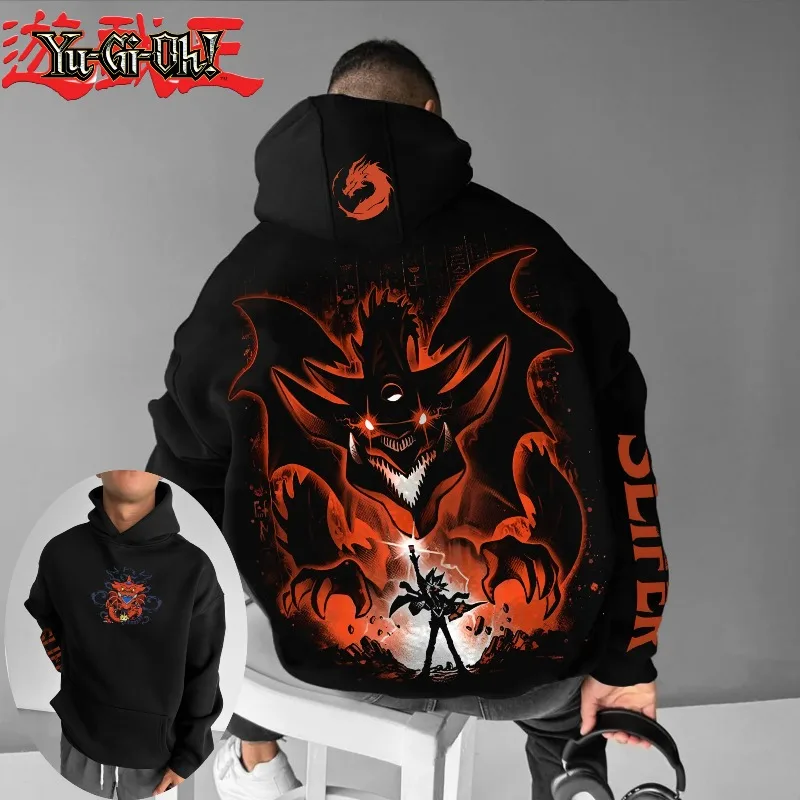 2025 Yu Gi Oh personaje obelisco gigante arma divina impreso masculino Otoño/Invierno grueso y ancho Y2K Halloween COS Sudadera con capucha ancha