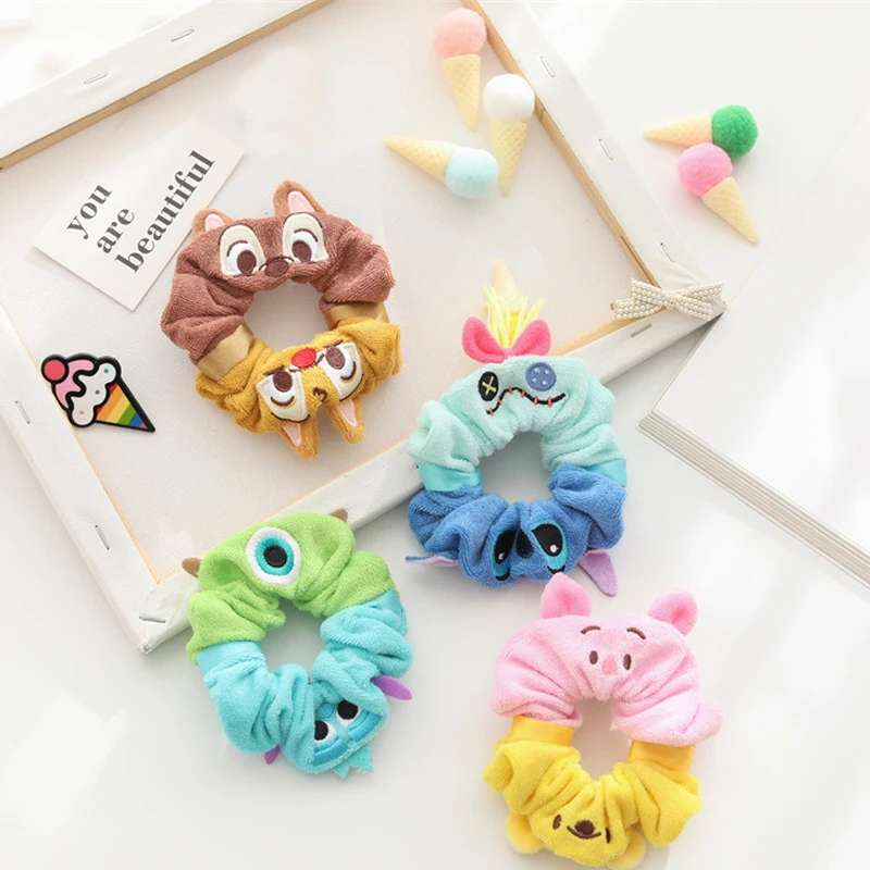 Disney Stitch Hair Rop Cartoon Anime Figure Doll Hair Accessories Hair Ring Girl Winnie Rubber Band Head Circle Jewelry Gift