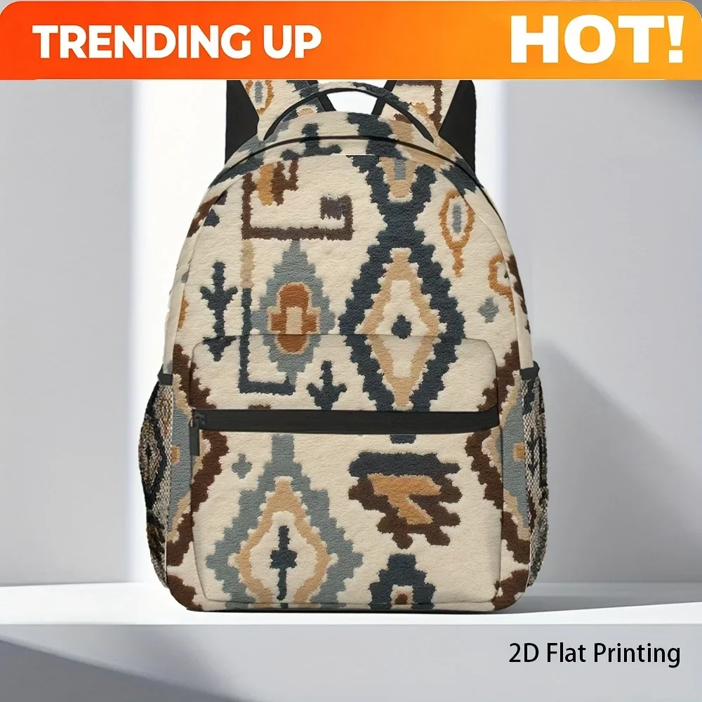 Custom Bag 1pc Bohemian Ethnic Geometric Pattern Textile Backpack - Lightweight, Adjustable Shoulder Straps, Zip Closure, Ideal