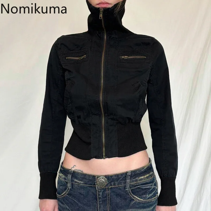

Harajuku Jackets Women's Clothing 2025 Slim Waist Turtleneck Zipper Coat Simple Casual Fashion Tunic Y2k Coats Korean Ropa Mujer
