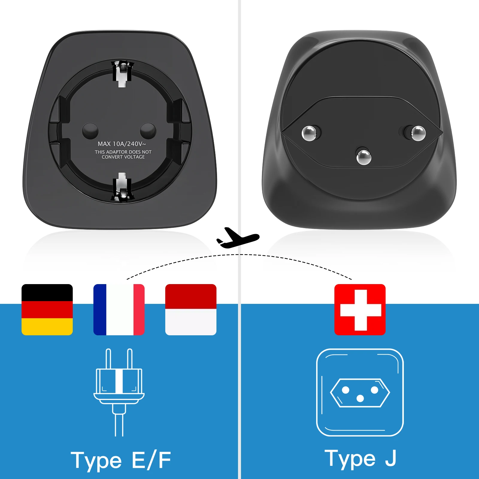 2/3PCS EU Germany to Switzerland Travel Plug, Switzerland Travel Adapter Schuko to Type J Socket Power Converter for Maldives