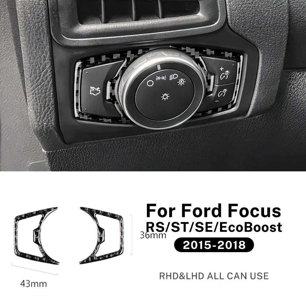 

Настоящая мягкая наклейка из углеродного волокна, кнопка фар автомобиля, аксессуары для Ford Focus SE RS ST MK3 Ecoboost 2015 2016 2017 2018 LHD RHD