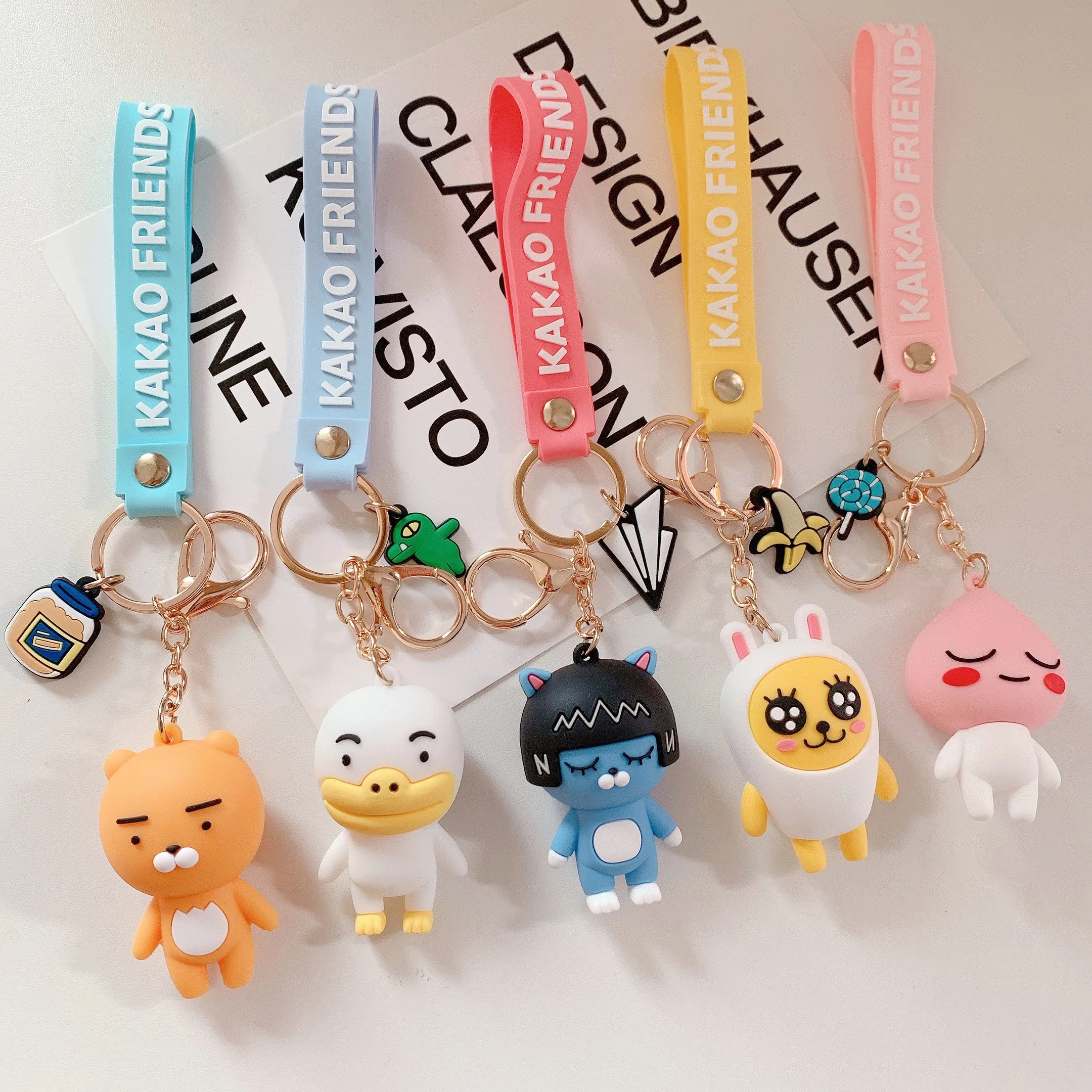 Cute cartoon Kakao character keychain creative rubber keychain Mobile Phone Straps couple bag pendant childrens favorite gift