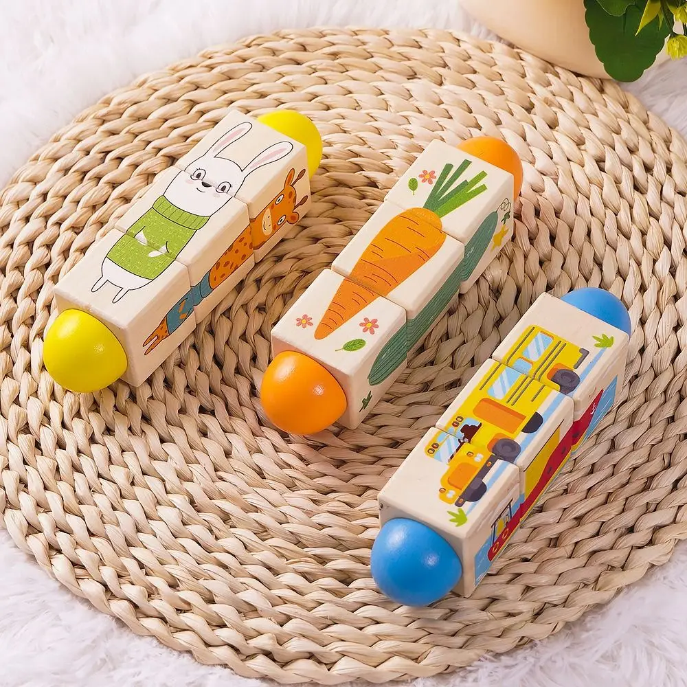 Matching Game 3D Wooden Rotating Puzzle Wooden Colour Wooden Jigsaw Puzzle Unisex Animal Grasp Building Block Toys Kids Gifts