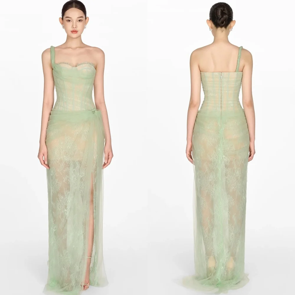 

Customized Exquisite Green Organza Temperament One Shoulder Strapless Sequined Mermaid Zipper Back Customized Vestido De Festa