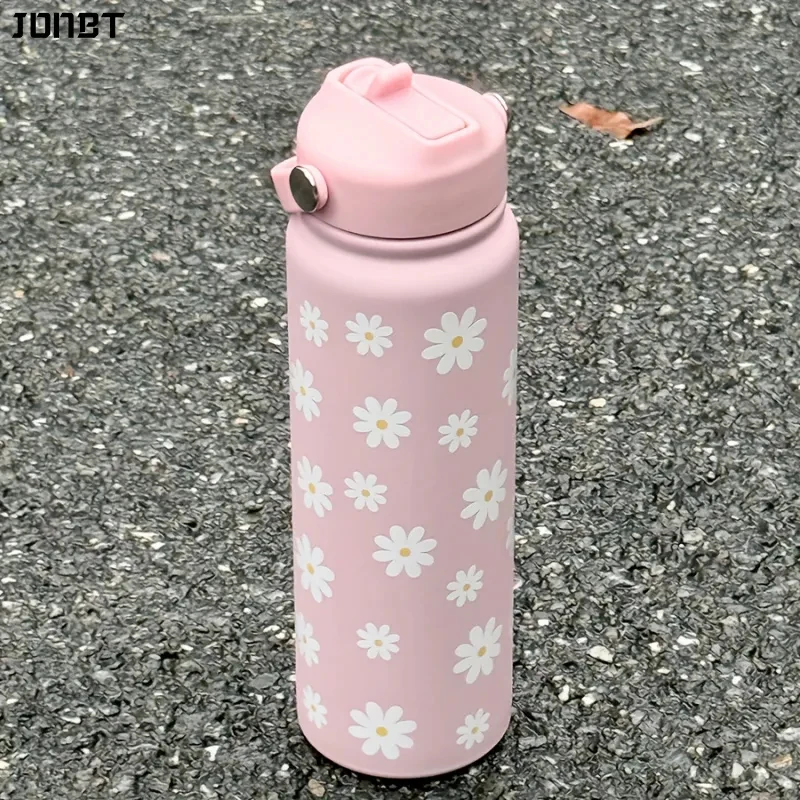 

800ml Pink Daisy Stainless Steel Insulated Water Bottle Double Wall Vacuum Thermos Leak-Proof Thermal for Camping Travel Gym