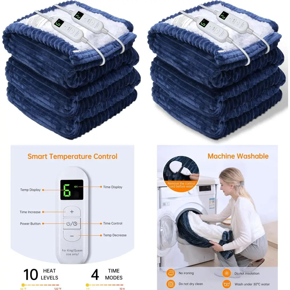 

Navy Blue 90x100 Inch Electric Throw Blanket with 4 Timers and 6 Heat Levels - Ideal Winter Gift