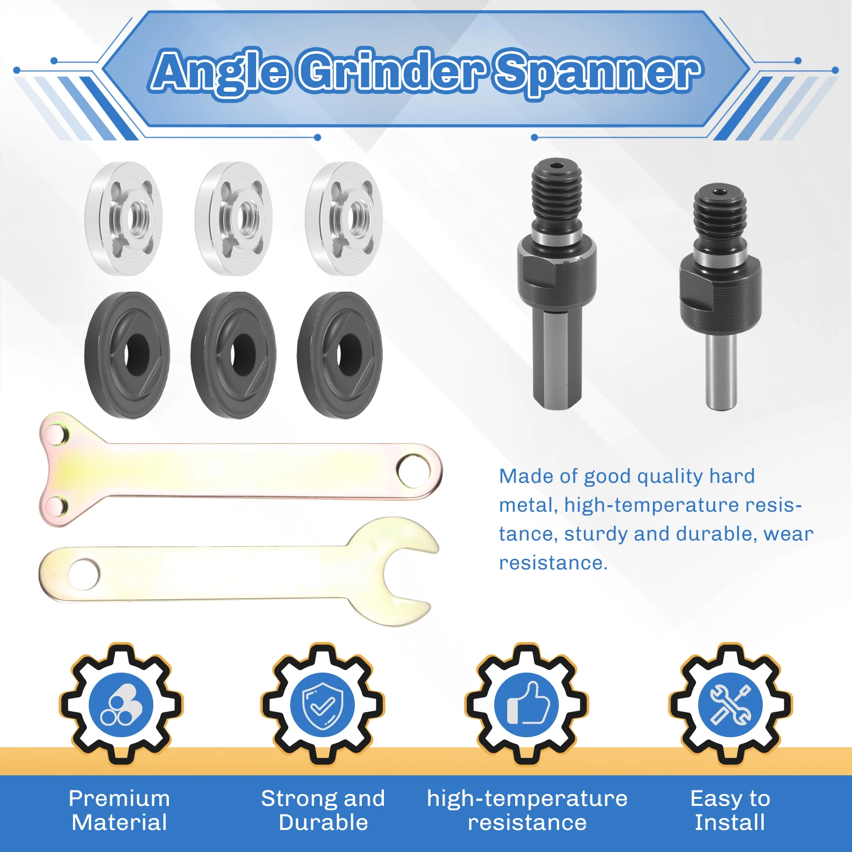 A44I-Drill Angle Grinder Adapter With Flange Nut Parts Set,3 Set Replacement Grinder Flange Nuts And Wrench Conversion Tool
