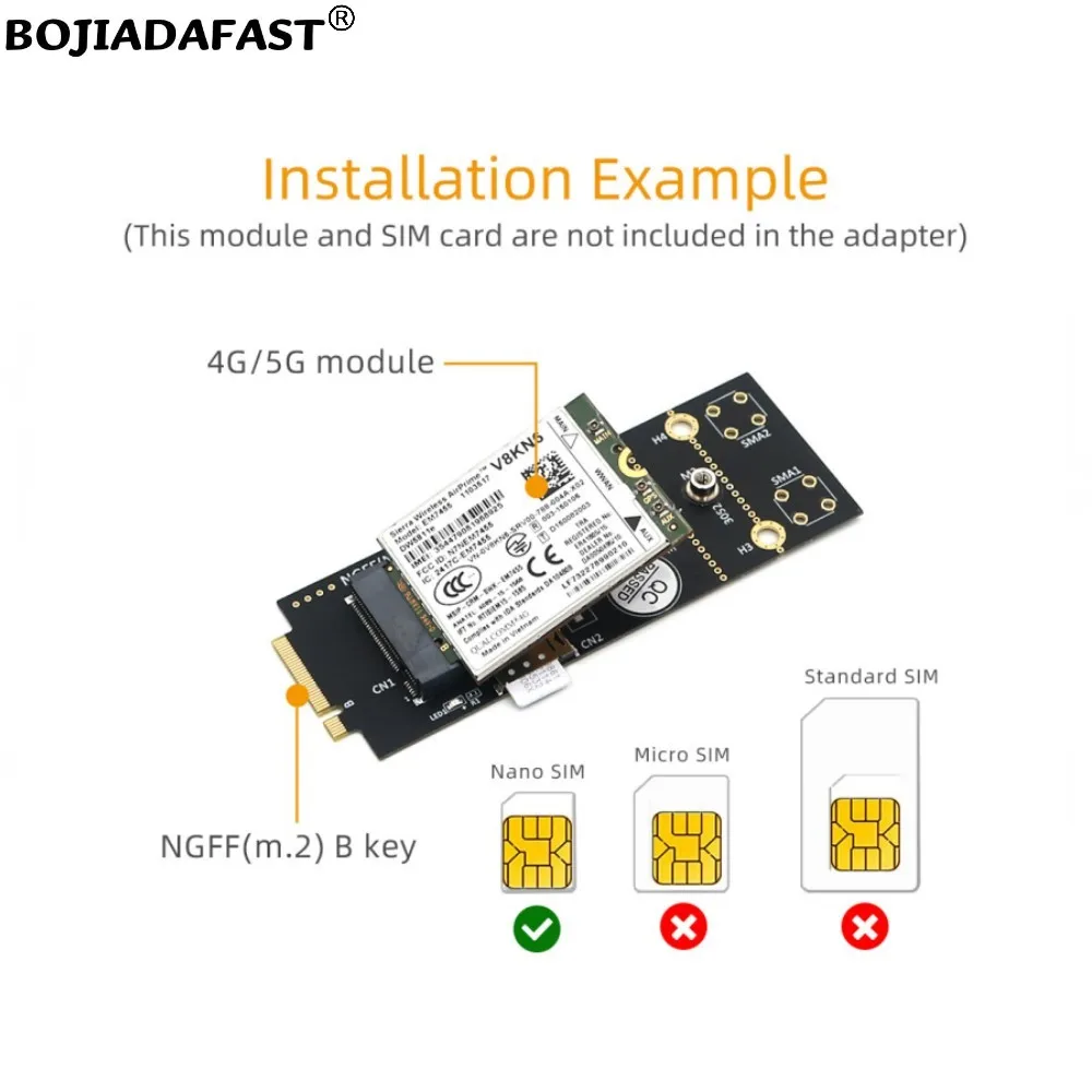 M.2 NGFF B-Key ถึง Key-B สล็อตอะแดปเตอร์ไร้สาย 1 NANO SIM Card สําหรับ 5G 4G LTE WWAN โมเด็มโมดูล