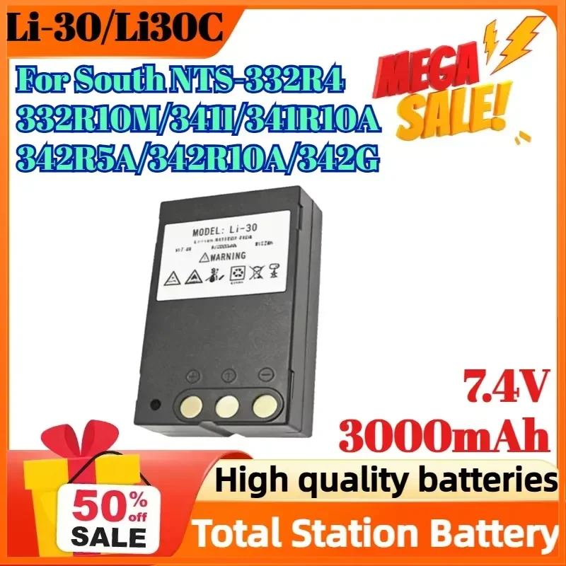 

New Li-30/Li30C 7.4V 3000mAh Battery For South NTS-332R4/332R10M/341I/341R10A/342R5A/342R10A/342G Total Station
