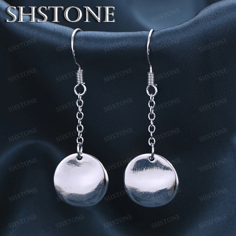 

Korean Fashion 925 Sterling Silver Round Hang Tag Drop Earrings Simple Jewelry Elegant Lady Engagement Party Gifts Accessories