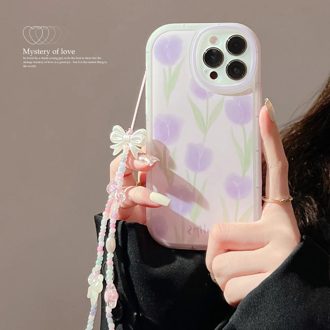 Purple rose flower cute bracelet woman girl cartoon phone case for iphone xr xsmax 7 8 plus x 13 11 14 15 pro max 12 mini cover