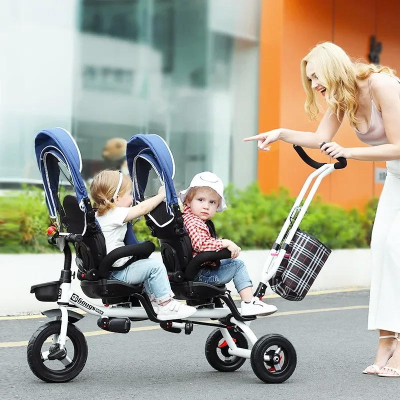 Twin tricycles children double bicycles twin baby carts 1-5-year-old baby carts can be turned